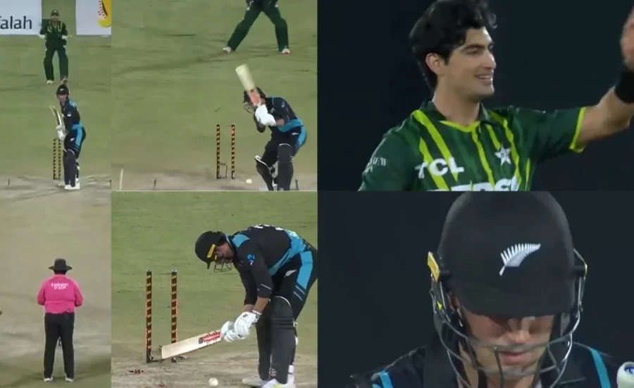 PAK Vs NZ:Naseem Shah’s brutal yorker uproots the middle stump of Tim Robinson in the 3rd T20I