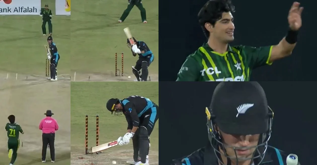 PAK Vs NZ:Naseem Shah’s brutal yorker uproots the middle stump of Tim Robinson in the 3rd T20I