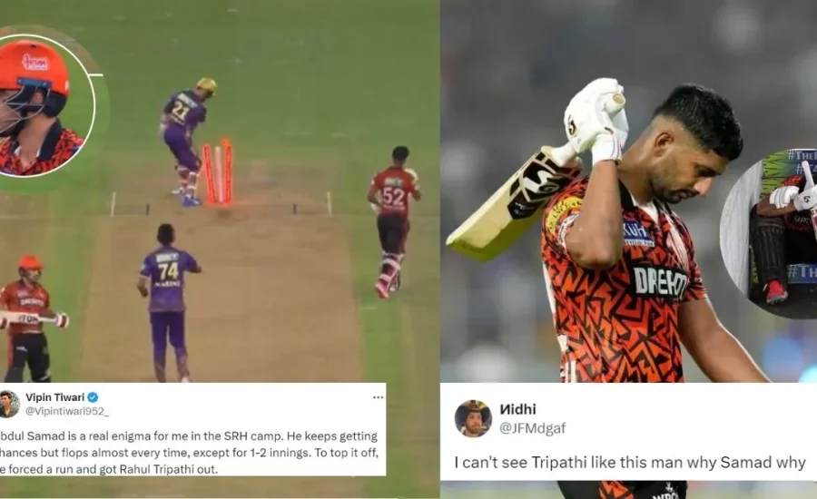 IPL 2024: Fans mercilessly roast Abdul Samad after Rahul Tripathi’s unfortunate run-out during KKR vs SRH Qualifier 1 clash