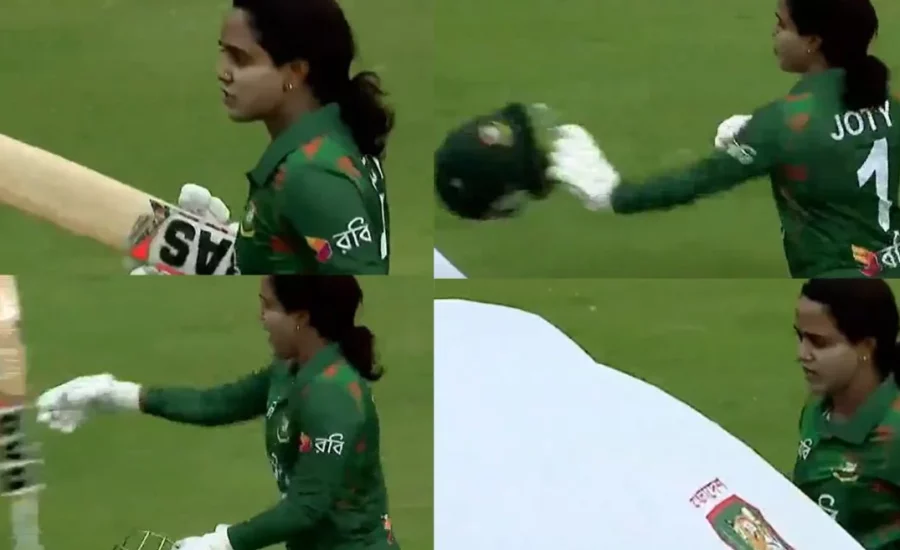 Nigar Sultana angrily throws her bat and helmet aside after an LBW call during BAN-W vs IND-W clash 2024