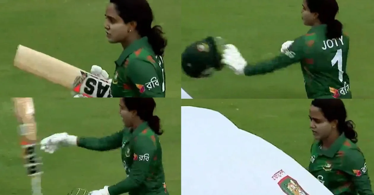 Nigar Sultana angrily throws her bat and helmet aside after an LBW call during BAN-W vs IND-W clash 2024