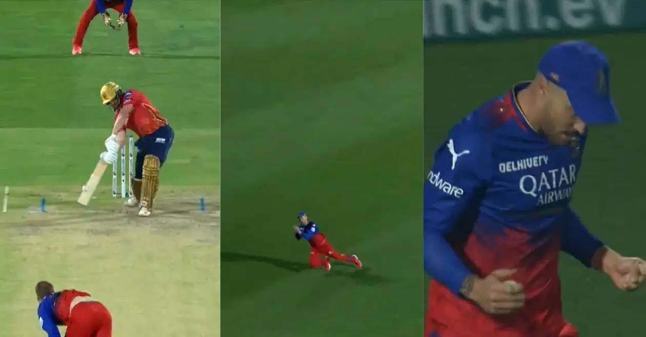 IPL 2024 : Faf du Plessis’ aggressive celebration after taking a diving catch to dismiss Jonny Bairstow during the PBKS vs RCB game