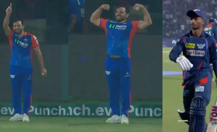 Gulbadin Naib flexes his muscles after taking a spectacular catch of Ayush Badoni | DC vs LSG, IPL 2024