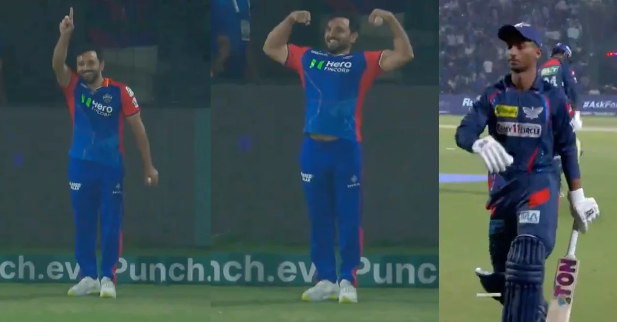 Gulbadin Naib flexes his muscles after taking a spectacular catch of Ayush Badoni | DC vs LSG, IPL 2024