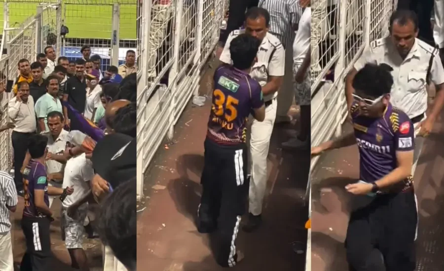 IPL 2024 : KKR fan gets caught by policeman after trying to hide the match ball in his pocket