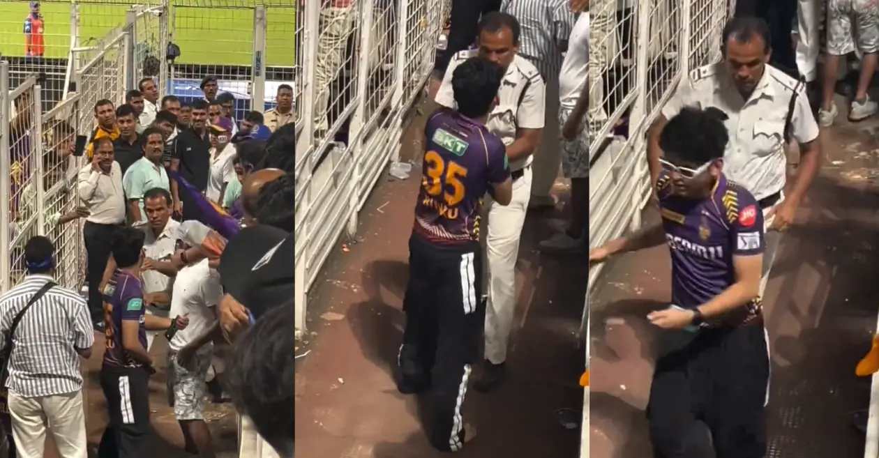 IPL 2024 : KKR fan gets caught by policeman after trying to hide the match ball in his pocket