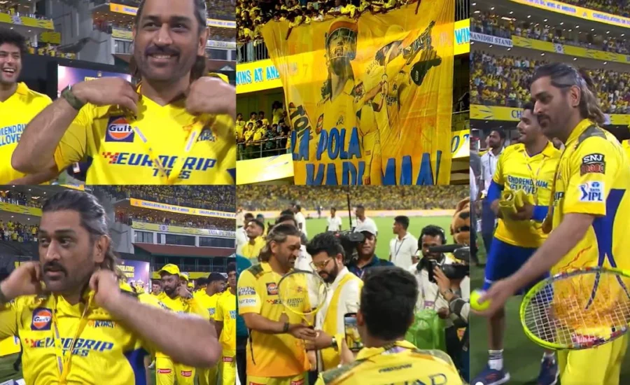 IPL 2024 : MS Dhoni leads CSK’s victory lap at Chepauk after win over RR; Suresh Raina also joins