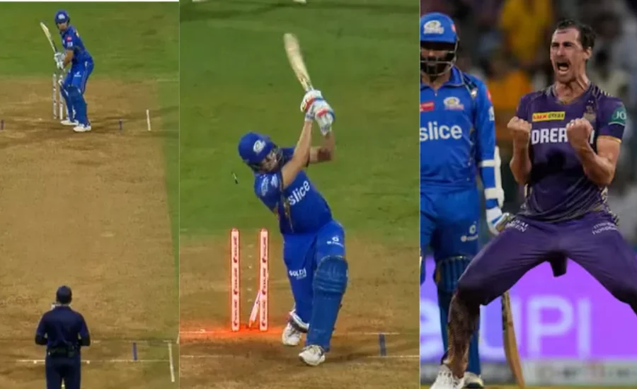 IPL 2024: Mitchell Starc cleans up Gerald Coetzee with a fierce yorker in MI vs KKR match