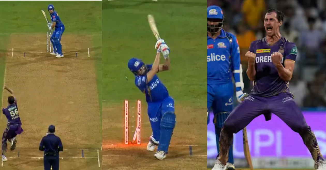 IPL 2024: Mitchell Starc cleans up Gerald Coetzee with a fierce yorker in MI vs KKR match