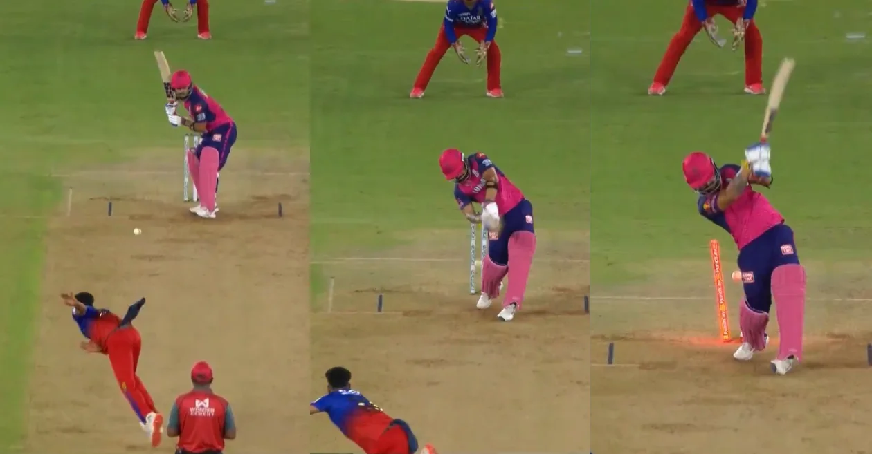 IPL 2024 : Mohammed Siraj cleans up Riyan Parag with a brilliant in-swinger in RR vs RCB match