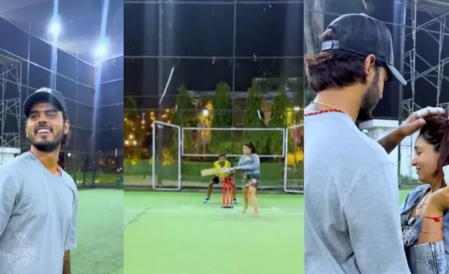 IPL 2024:Saachi Marwah hits pull shot on Nitish Rana’s ball in a jovial face-off