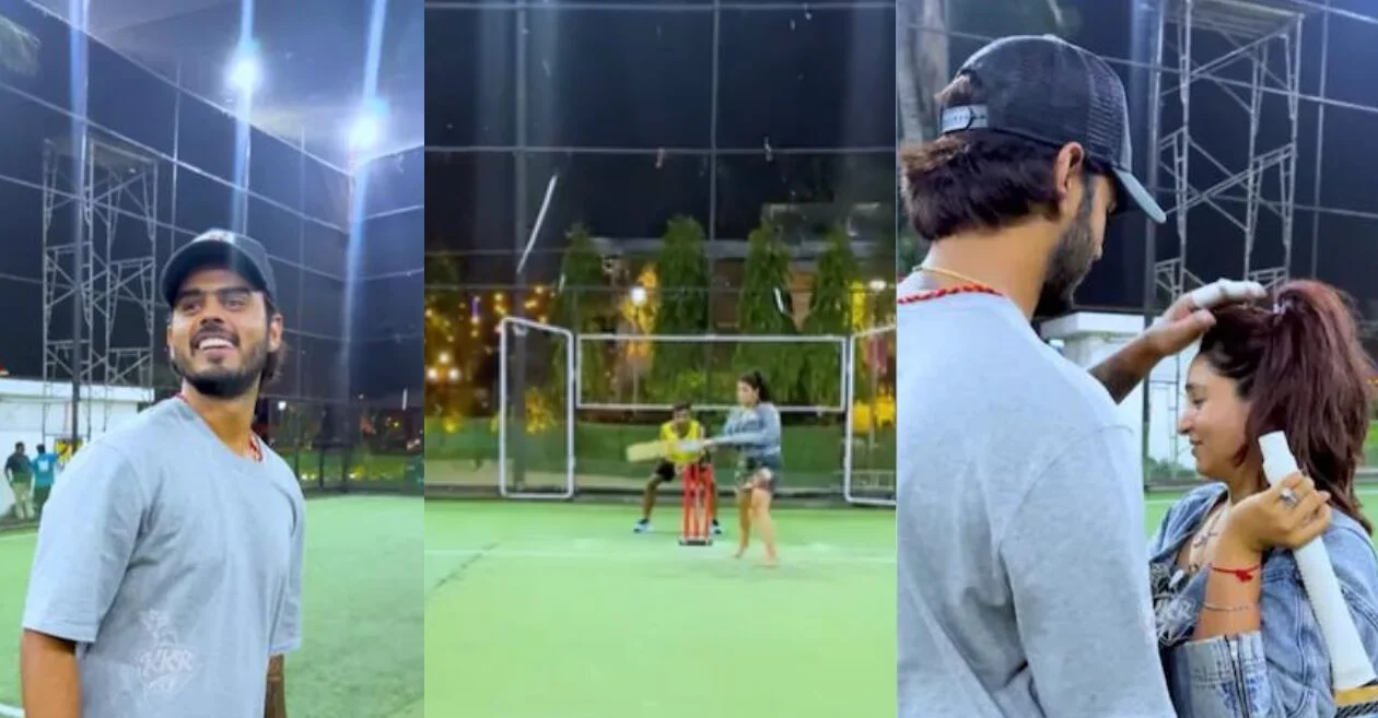 IPL 2024:Saachi Marwah hits pull shot on Nitish Rana’s ball in a jovial face-off