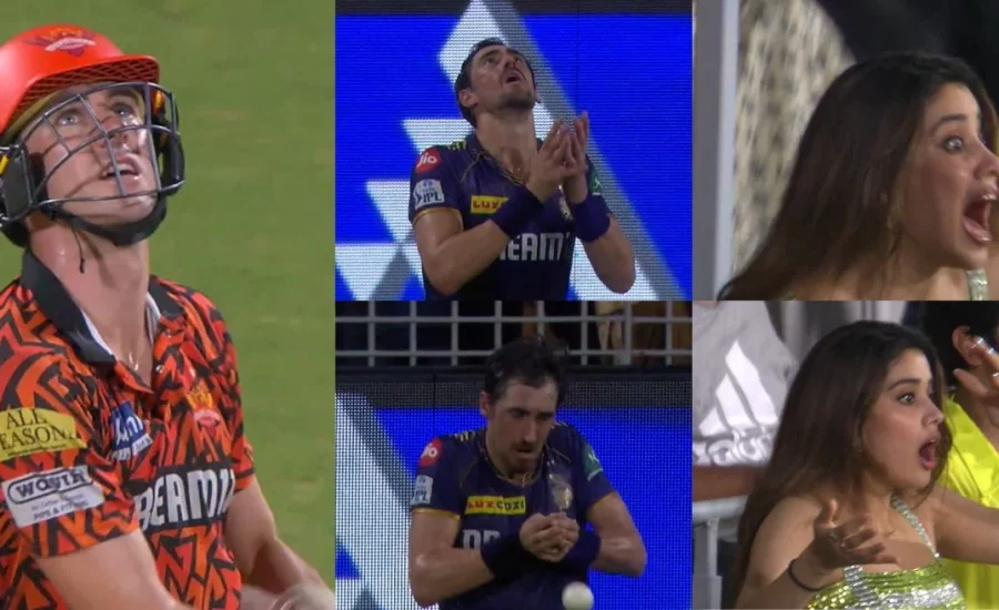 Actress Janhvi Kapoor in disbelief as Mitchell Starc fails to hold onto Pat Cummins’ catch | IPL 2024 Final, KKR vs SRH