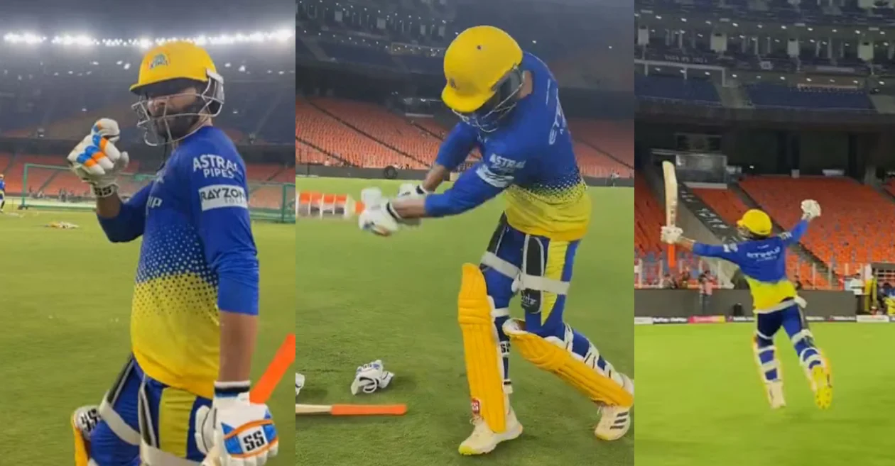 Ravindra Jadeja recreates iconic IPL 2023 final winning moment ahead of GT vs CSK game