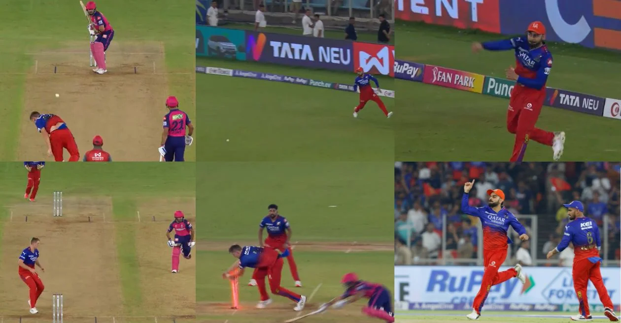 IPL 2024 : Virat Kohli’s superb reflexes lead to the run out of Dhruv Jurel in RR vs RCB Eliminator clash