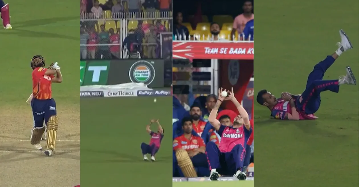 IPL 2024 : Yuzvendra Chahal takes an extraordinary tumbling catch of Prabhsimran Singh in RR vs PBKS match