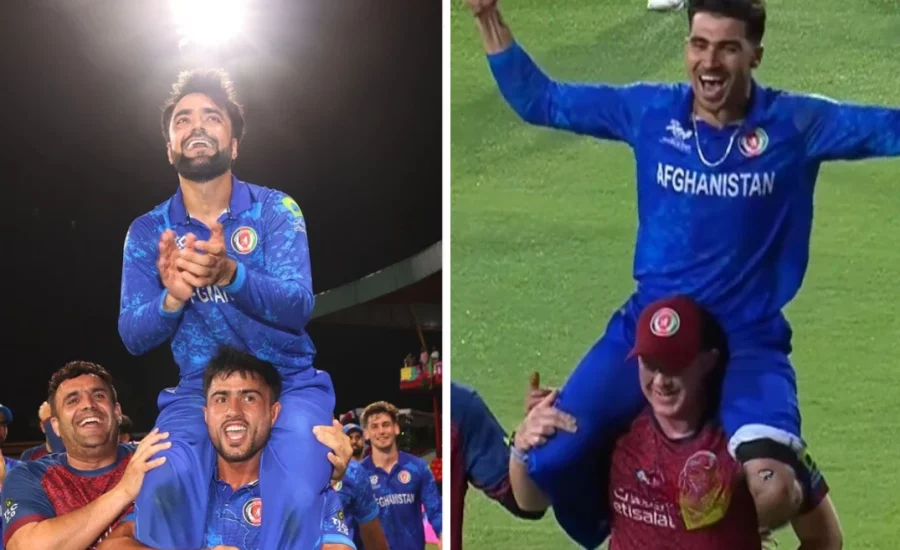 Afghanistan players lift Rashid Khan, coach Jonathan Trott carry Rahmanullah Gurbaz on shoulders after reaching the semifinals