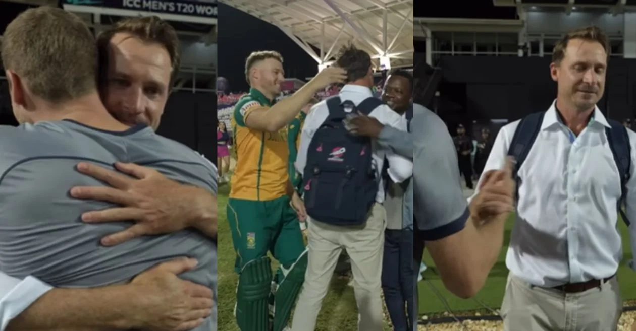 Dale Steyn joins South African players after their historic semifinal win over Afghanistan in T20 World Cup 2024