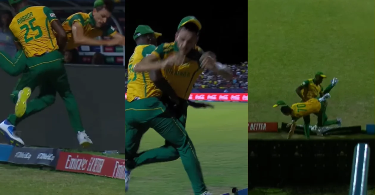 Kagiso Rabada and Marco Jansen collide during WI vs SA match in T20 World Cup 2024