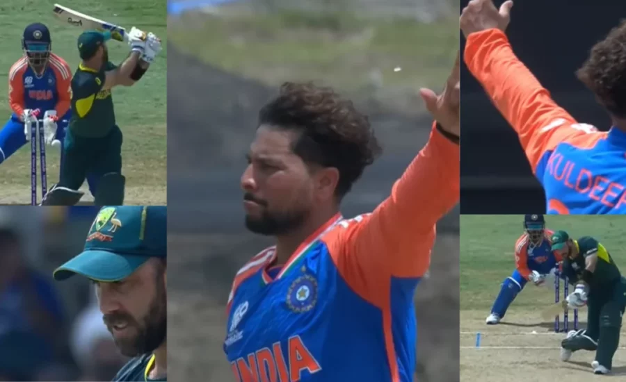 T20 World Cup 2024 : Kuldeep Yadav’s mesmerizing delivery leaves Glenn Maxwell baffled in the AUS vs IND game