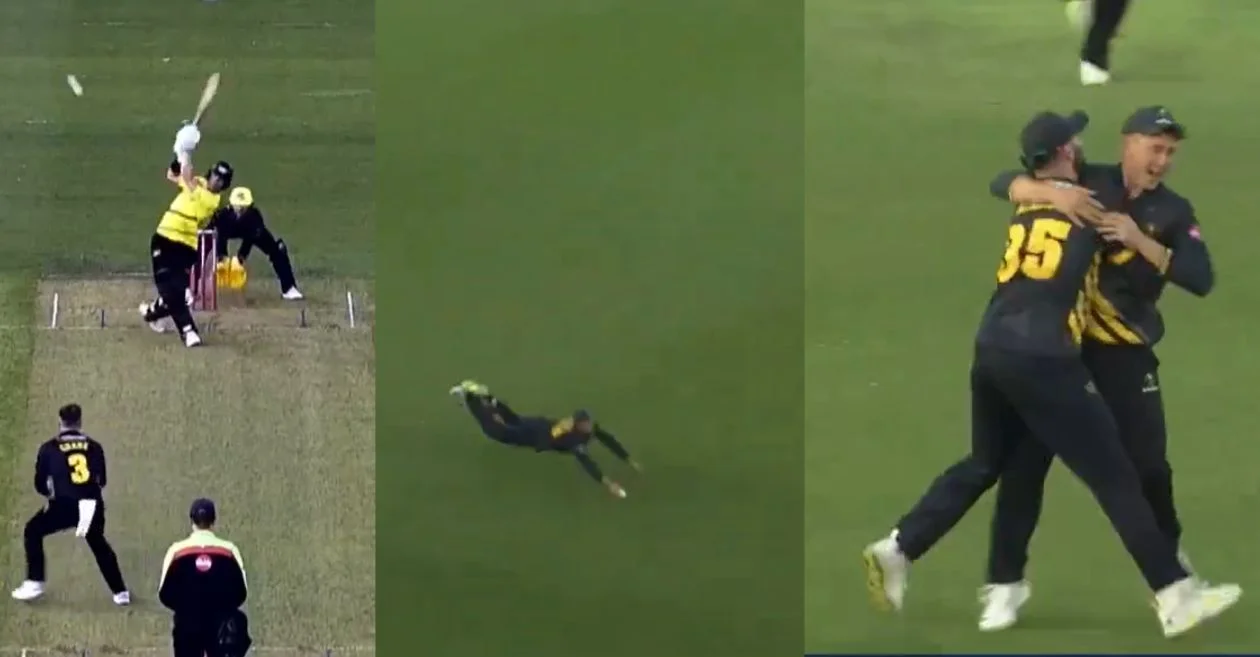 Marnus Labuschagne plucks a one-handed screamer to dismiss Ben Charlesworth in the T20 Blast 2024