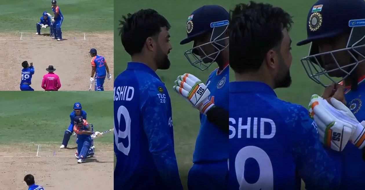 T20 World Cup 2024 : Suryakumar Yadav, Rashid Khan engage in an animated discussion during AFG vs IND game