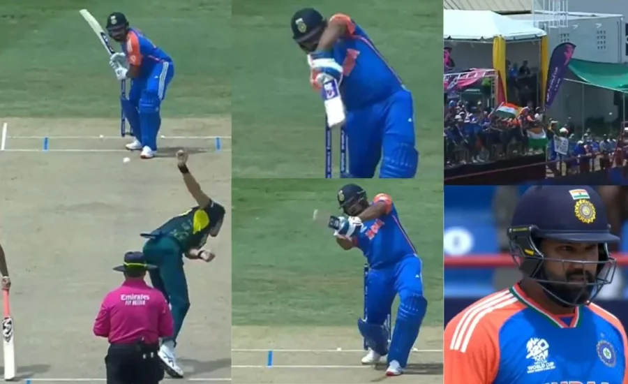 T20 World Cup 2024 : Rohit Sharma powerfully thrashes Mitchell Starc in a 29-run over during AUS vs IND game