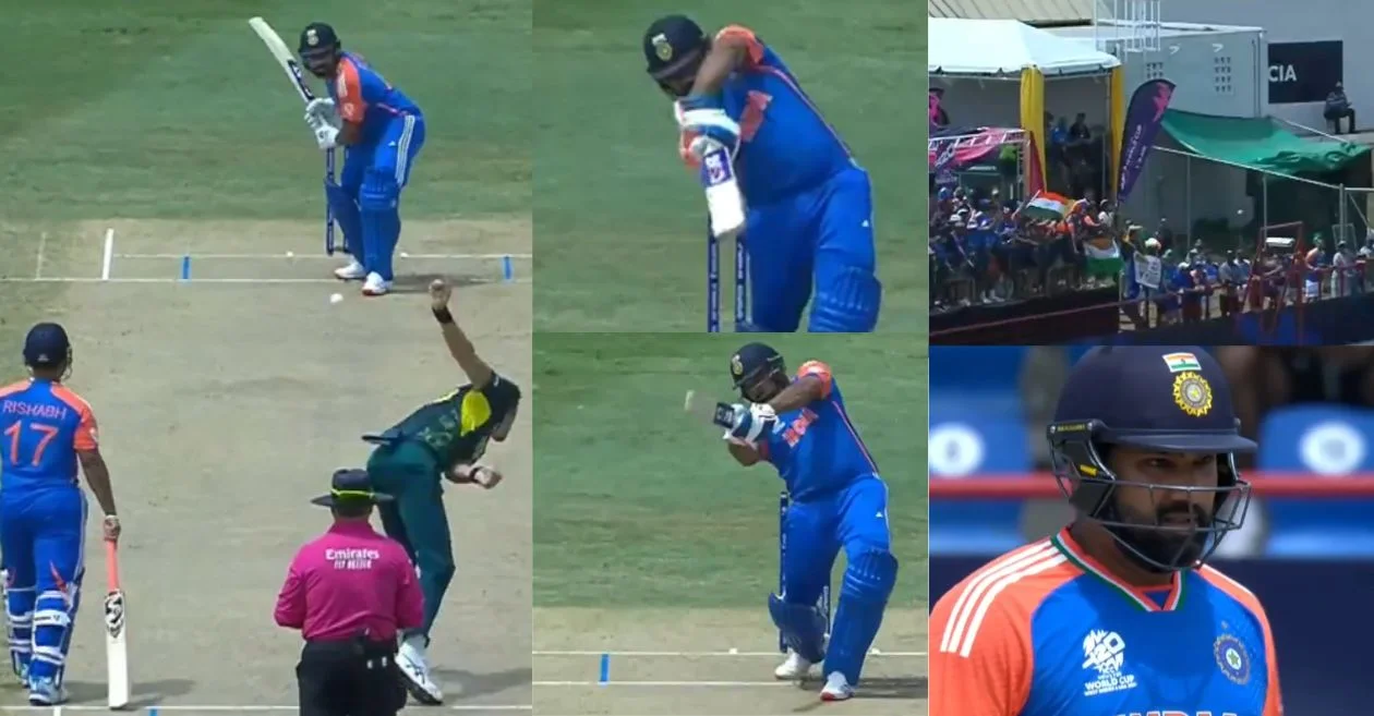 T20 World Cup 2024 : Rohit Sharma powerfully thrashes Mitchell Starc in a 29-run over during AUS vs IND game