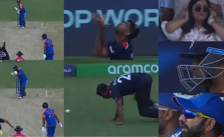 T20 World Cup 2024 : Suryakumar Yadav’s wife and Rohit Sharma display different emotions after the batter narrowly avoids dismissal in IND vs USA game