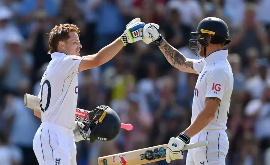 Ollie Pope century drives England to 416 on high-paced first day