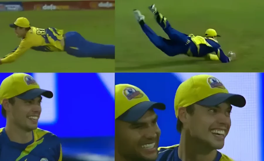 Mark Chapman takes a spectacular catch of Muhammad Waseem in LPL 2024