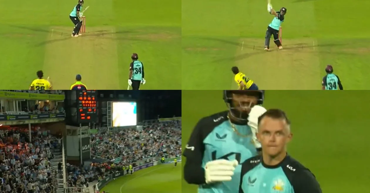 Sam Curran hits a massive six to reach his maiden century during Surrey vs Hampshire match in T20 Blast