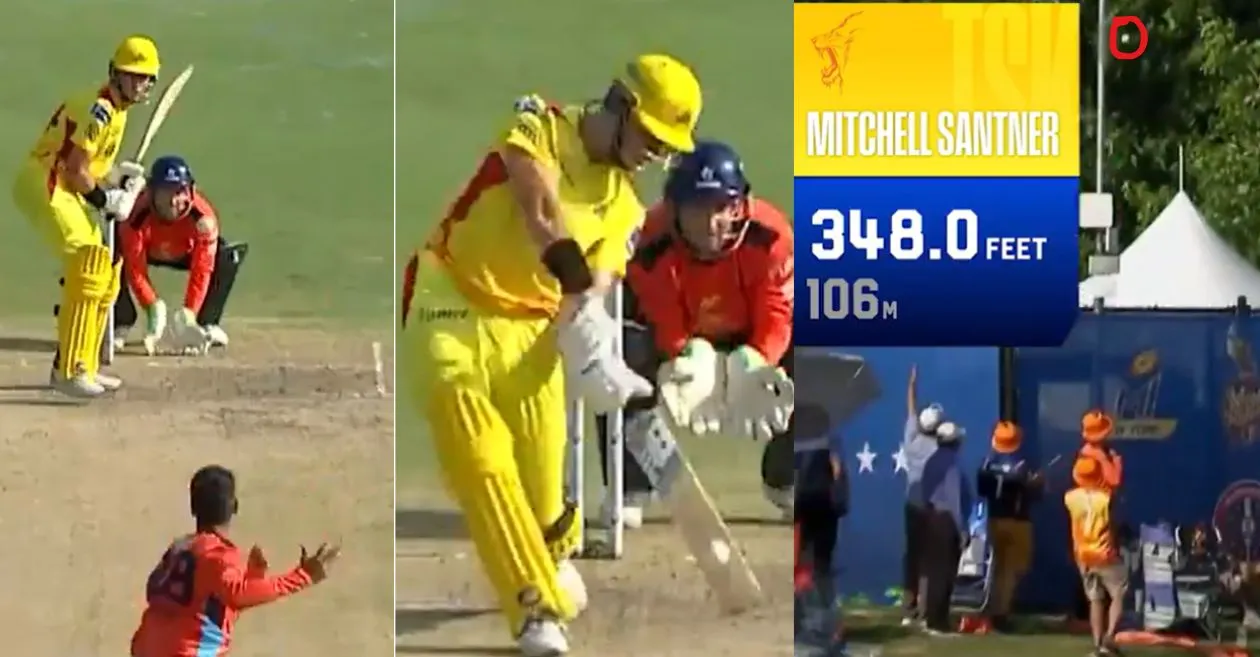 Mitchell Santner hits a mammoth 106-metre six during SFU vs TSK match in MLC 2024