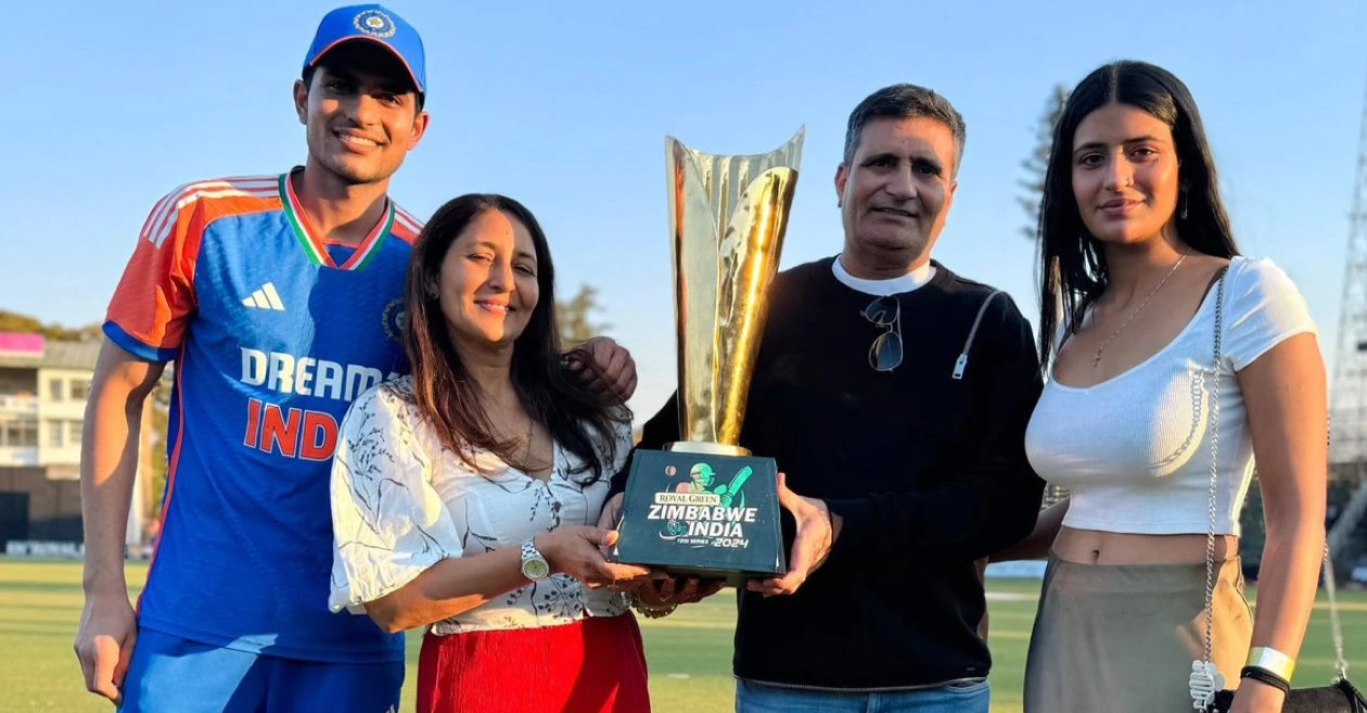 Shubman Gill celebrates India’s T20I series win over Zimbabwe with his family