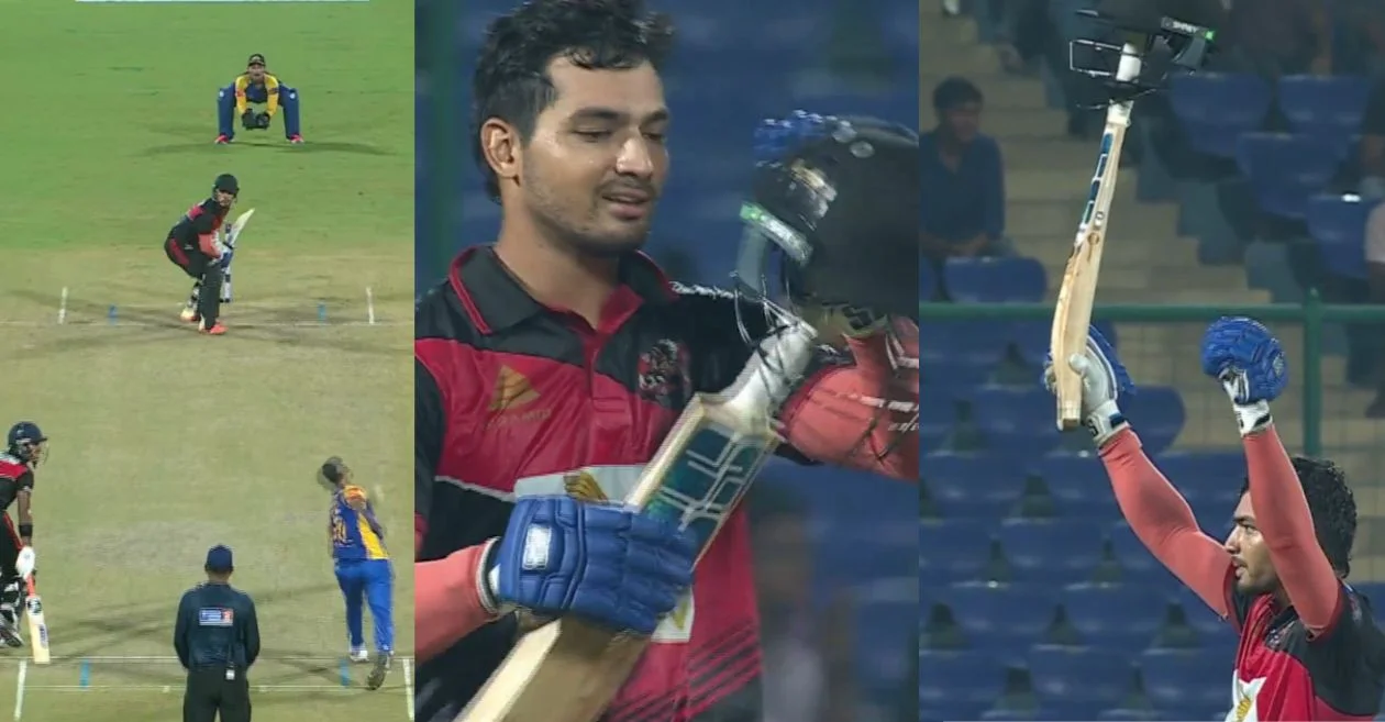 Anuj Rawat brings out Chris Gayle’s iconic celebration after smashing a ton in DPL 2024