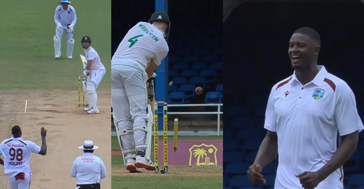 WI vs SA : Jason Holder bowls an absolute snorter to send Aiden Markram’s off-stump for a walk