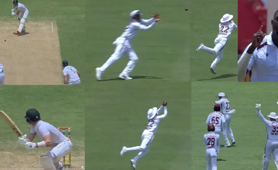 WI vs SA : Kavem Hodge plucks a stunning catch to dismiss Tristan Stubbs on Day 1 of the 2nd Test