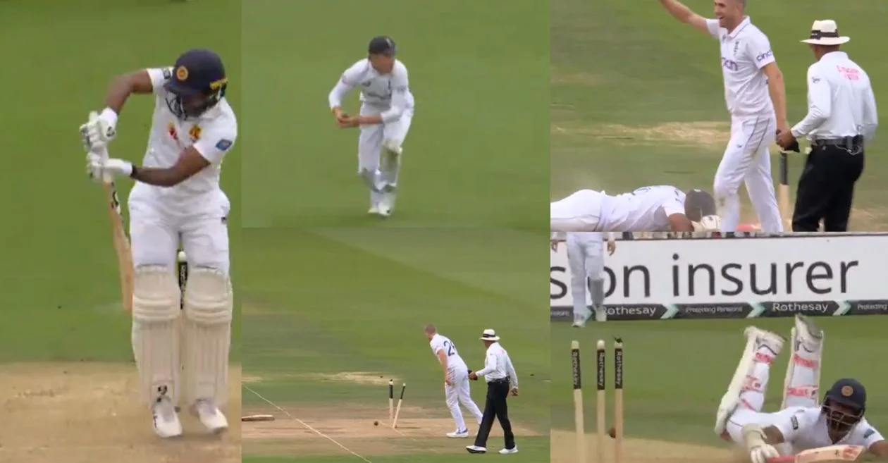 England captain Ollie Pope hits a bulls eye to dismiss Lahiru Kumara on Day 2 of the 2nd Test