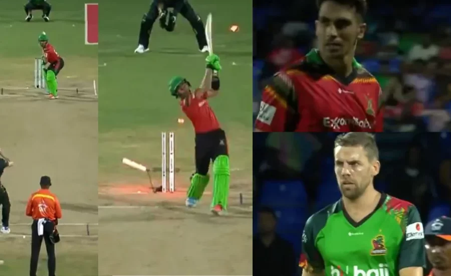 CPL 2024 : Anrich Nortje delivers a thunderous ball to uproot Rahmanullah Gurbaz’s off-stump