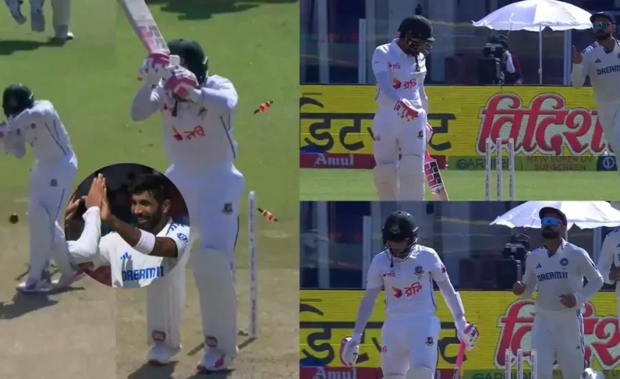 IND vs BAN : Virat Kohli celebrates as Jasprit Bumrah cleans up Mushfiqur Rahim on Day 4 of the Kanpur Test