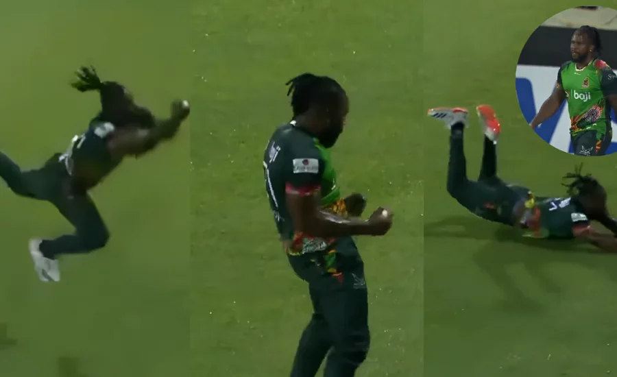 Kyle Mayers pulls off a stunning diving catch to dismiss Faf du Plessis in CPL 2024