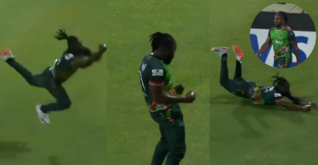 Kyle Mayers pulls off a stunning diving catch to dismiss Faf du Plessis in CPL 2024