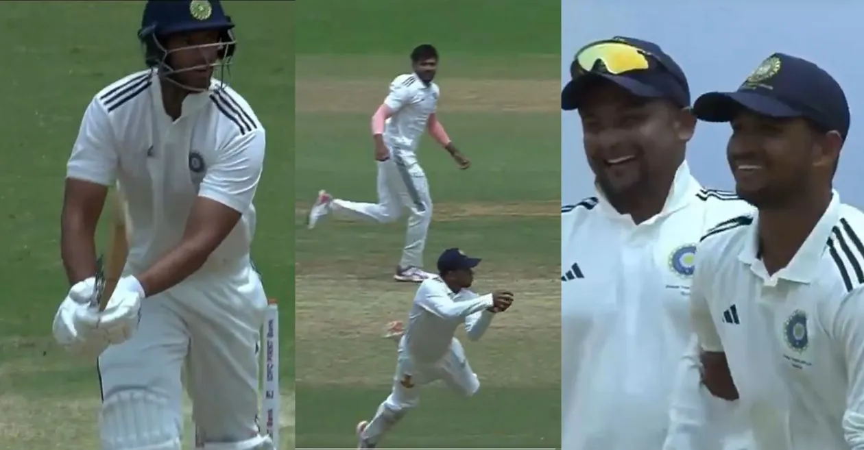 Musheer Khan takes a sublime one-handed catch to dismiss Shivam Dube in the Duleep Trophy 2024-25