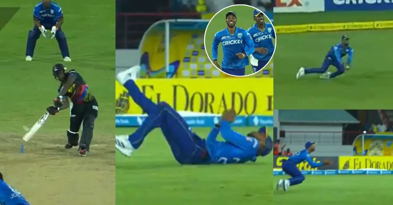 Roston Chase takes a stunning catch to dismiss Fabian Allen in CPL 2024