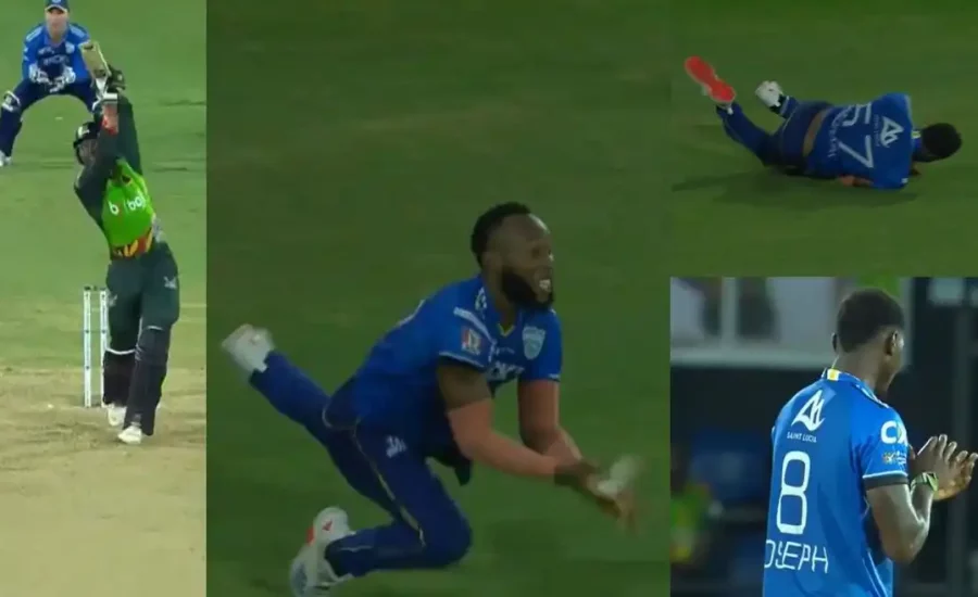 Shadrack Descarte takes a screamer to dismiss Mikyle Louis in CPL 2024