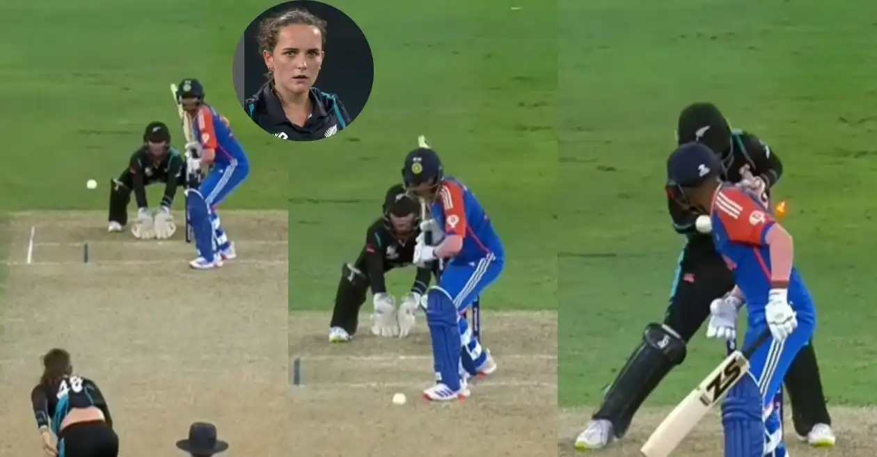 Amelia Kerr cleans up Pooja Vastrakar with an unplayable googly in Women’s T20 World Cup 2024