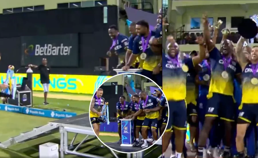 Faf du Plessis replicates Rohit Sharma’s iconic trophy celebration after lifting the CPL 2024 trophy