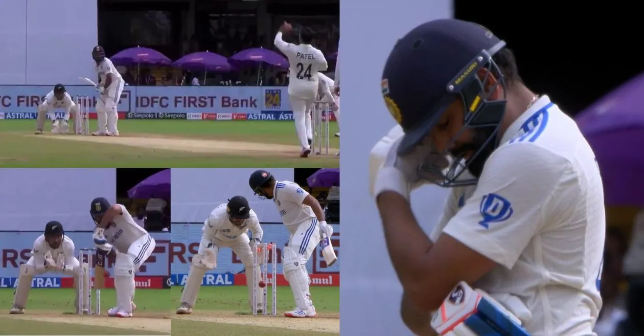 IND vs NZ : Rohit Sharma stands in disbelief after his unlucky dismissal on Day 3 of Bengaluru Test