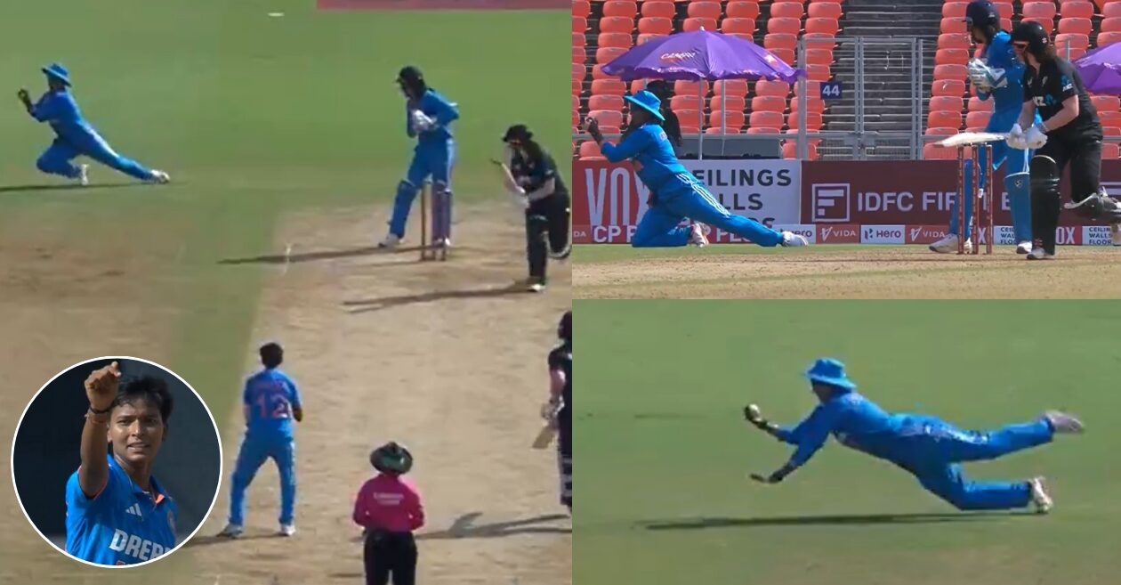 INDW vs NZW : Deepti Sharma pulls off a stunning catch in the slips to dismiss Georgia Plimmer