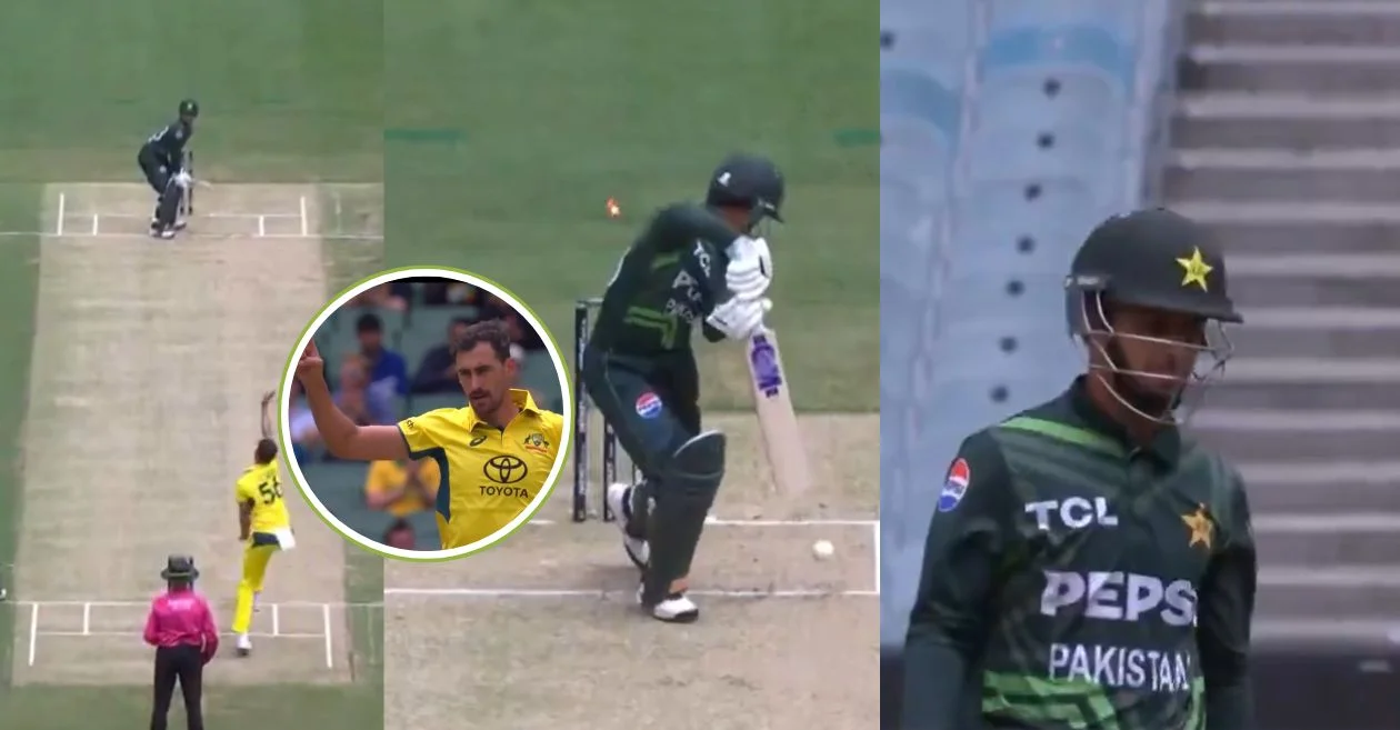 Saim Ayub falls cheaply in debut after Mitchell Starc disturbs his stumps | AUS vs PAK, 1st ODI